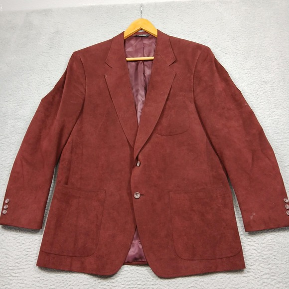 Neiman Marcus Blazer Mens Large Burgundy Ultrasuede Two Button Sport Coat USA - Picture 1 of 9